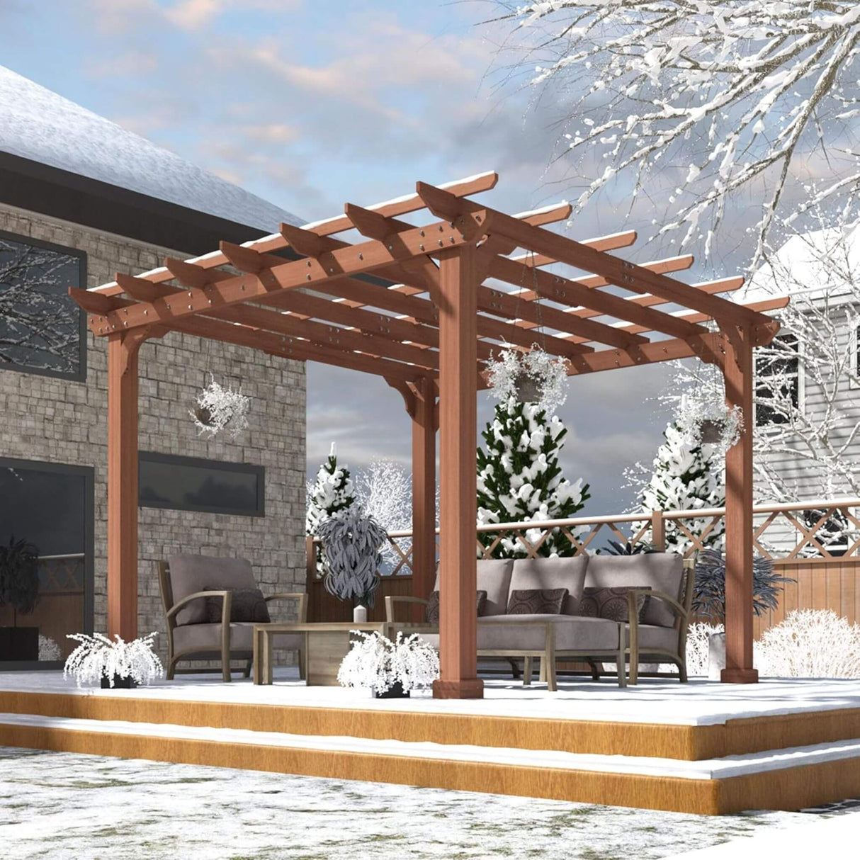 Alora Premium Outdoor Cedar Wood Pergola With Slatted Roof (SAK87024)
