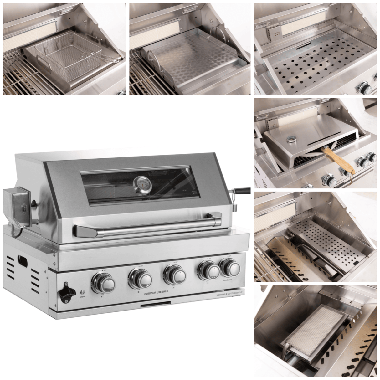 Premium Outdoor Kitchen With 32-Inch 60K BTU Built-In Stainless Steel LPG Gas Grill, Door And Drawer Combo And Stainless Steel Ice Box