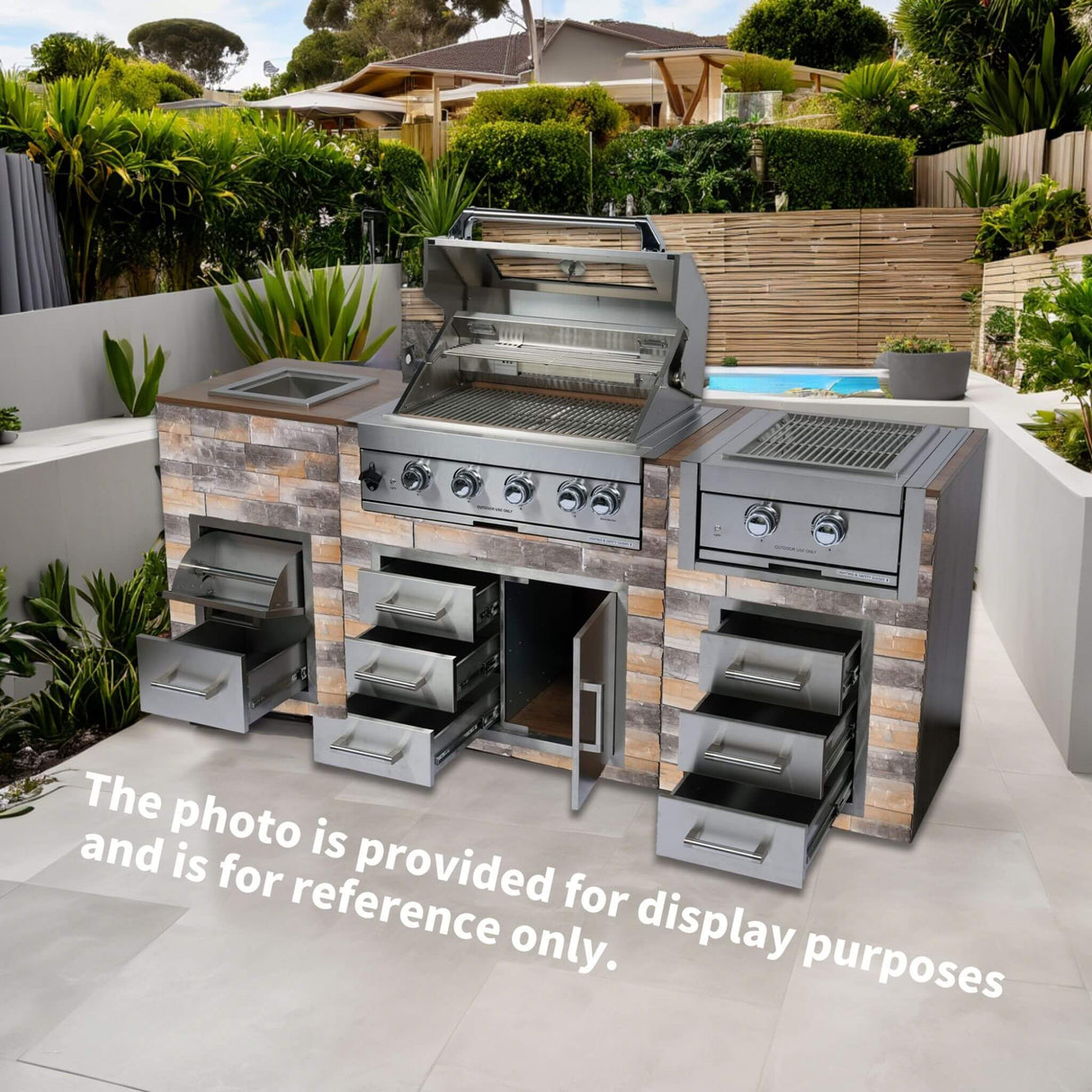 Premium Outdoor Kitchen With 32-Inch 60K BTU Built-In Stainless Steel LPG Gas Grill, Door And Drawer Combo And Stainless Steel Ice Box