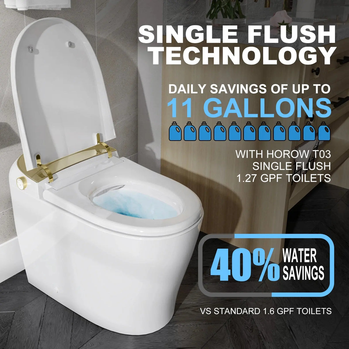 Best Quality HOROW T03 Smart Toilet with Golden Button for 12 Inch Rough In