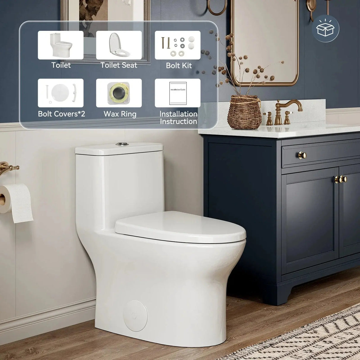 HOROW T0356W One-Piece Dual Flush Toilet with Rimless Bowl