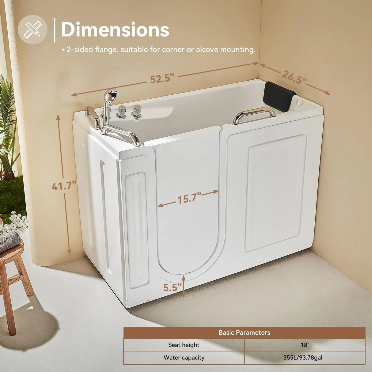 Walk in Tub with Shower and ADA Compliant for Senior Model WT52-L