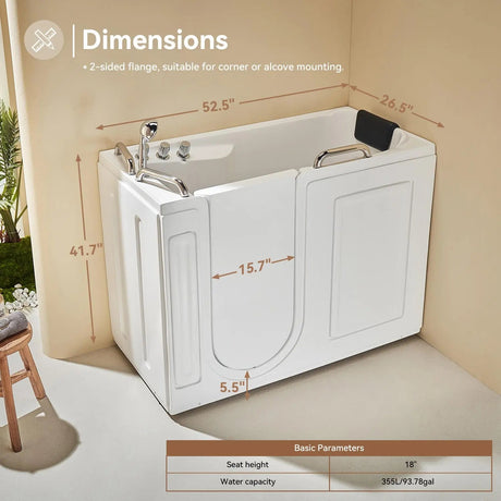 Walk in Tub with Shower and ADA Compliant for Senior Model WT52-L