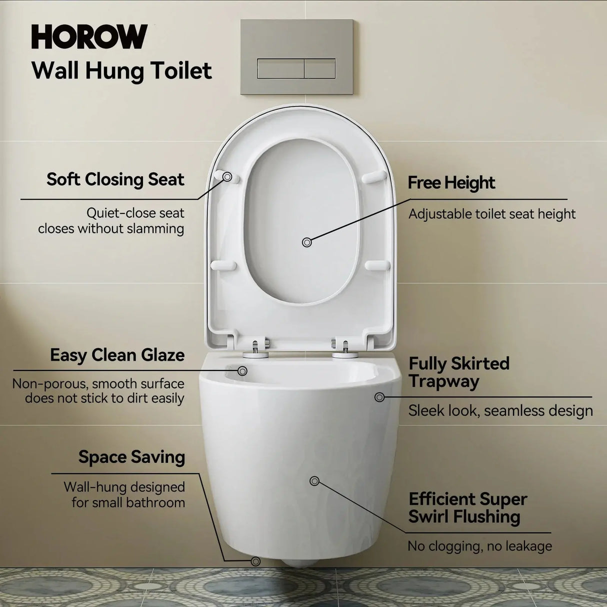 HOROW TG03W Wall-Mounted Toilet with Skirted Trapway & Powerful Flush