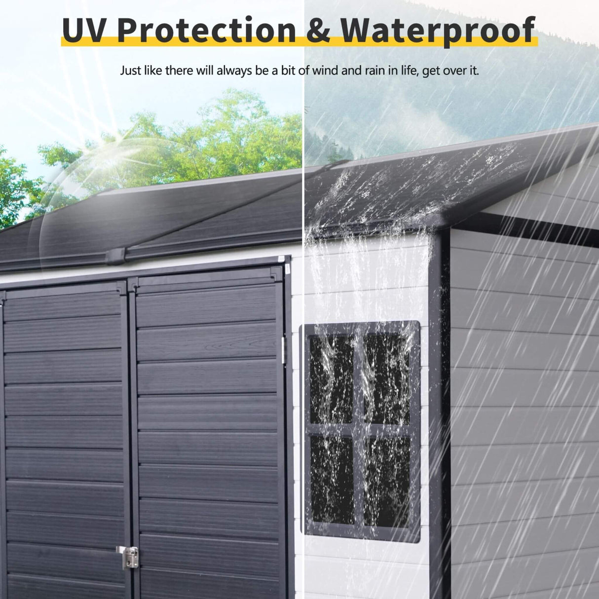 [06X08FT] Alora Heavy-Duty Outdoor Resin Storage Shed With Lockable Doors And Built-In Floor (SAK26342)