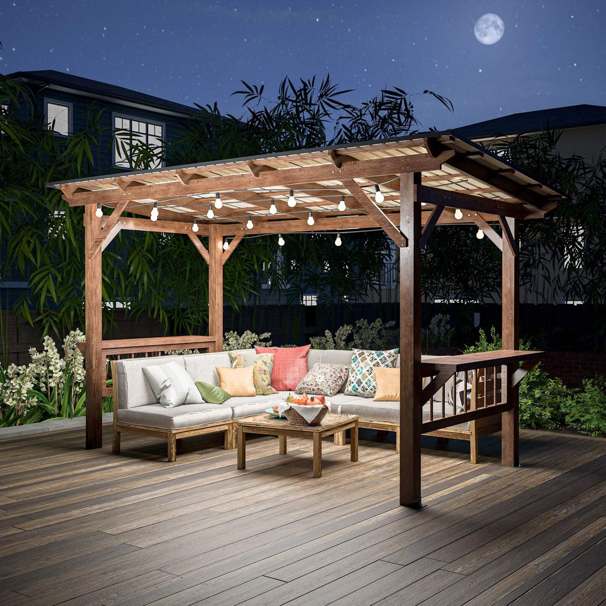 [06X13FT] Alora Durable Outdoor Hardtop BBQ Grill Shelter Gazebo With Shelves (SAK65420)