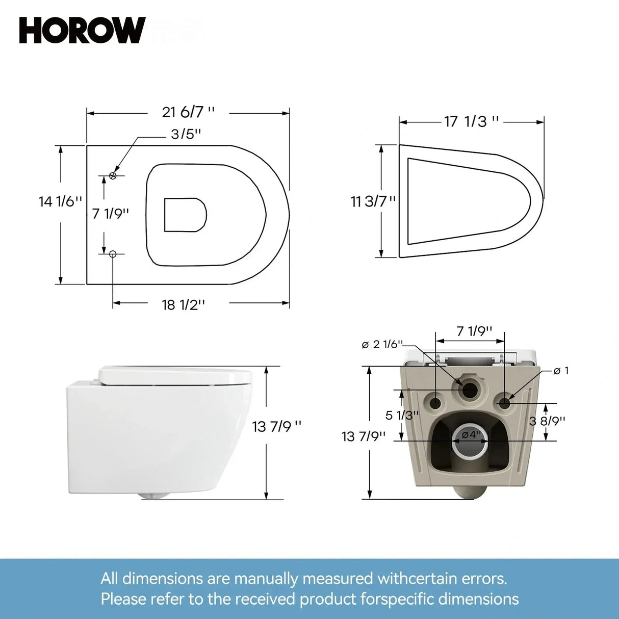 HOROW TG03W Wall-Mounted Toilet with Skirted Trapway & Powerful Flush