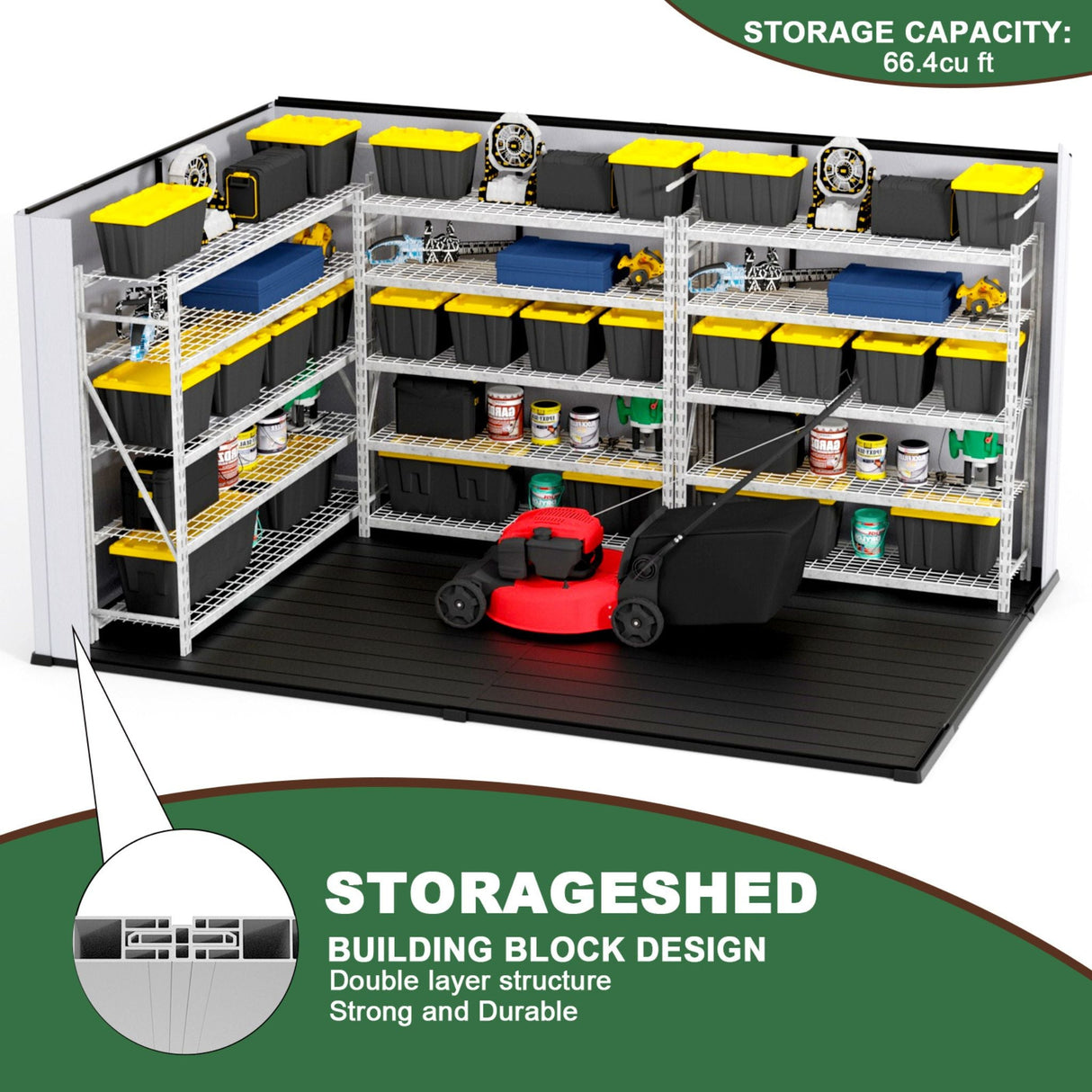 [07X10FT] Alora Heavy-Duty Weather-Resistant Polypropylene Storage Shed With Floor And Reinforced Steel Frame (SAK67455)