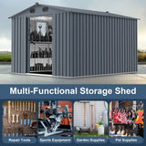 [08X10FT] Alora Large Outdoor Metal Backyard Garden Storage Tool Shed With Window And Lockable Doors (SAK68140)