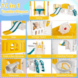 10-in-1 Toddler Swing and Slide Set Climber Playset with Basketball Hoop