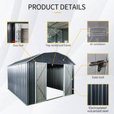 [10X12FT] Alora Heavy-Duty Outdoor Metal Garden Backyard Shed With Arch Roof And Lockable Doors (SAK57431)