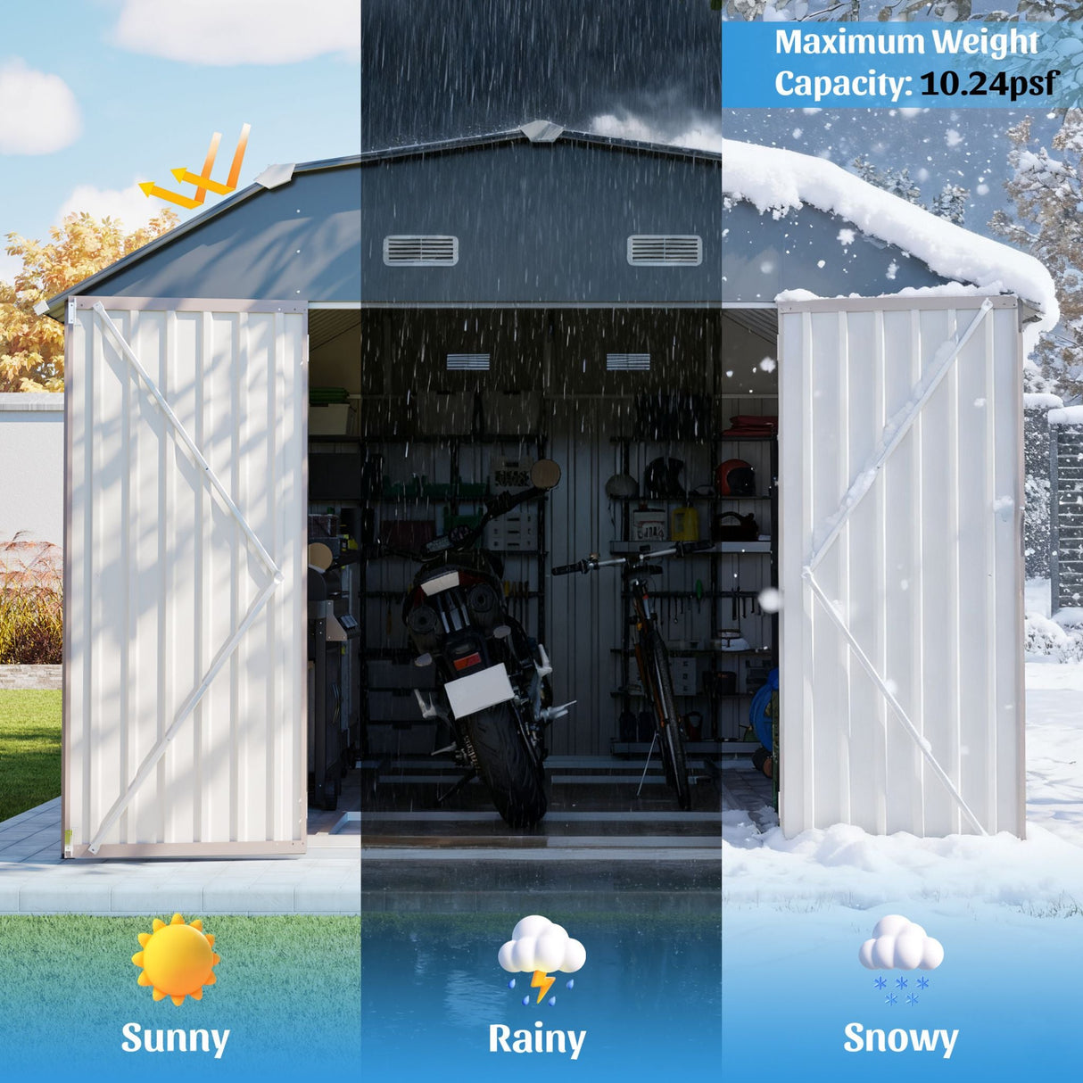 [10X12FT] Alora Heavy-Duty Outdoor Metal Storage Shed With Floor (SAK91820)