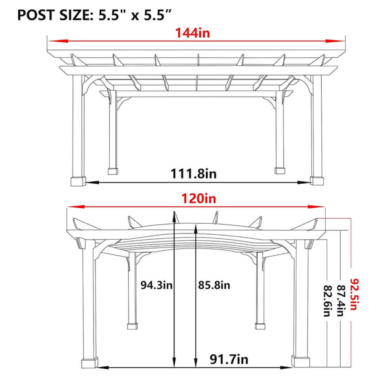 [12X14FT] Alora Luxury Outdoor All-Season Backyard Cedar Wood Gazebo Pergola With Arched Roof And Stakes For Patios (SAK68194)