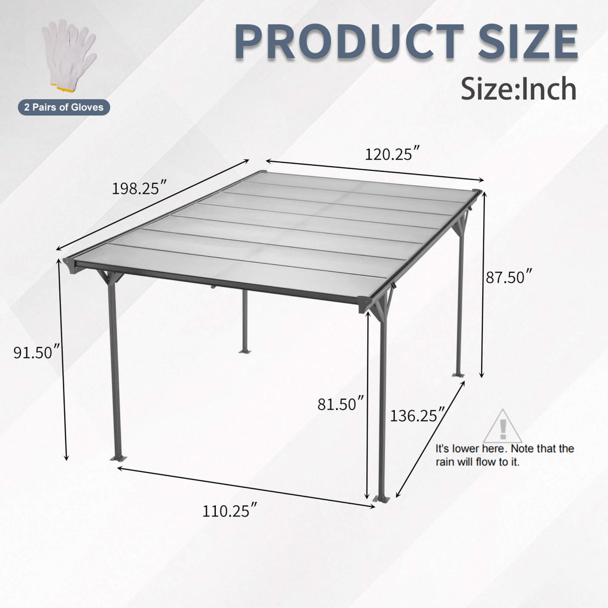 [10X16FT] Alora Heavy-Duty Outdoor Driveway Pergola With Aluminum Alloy Frame And Polycarbonate Panels (SAK47395)