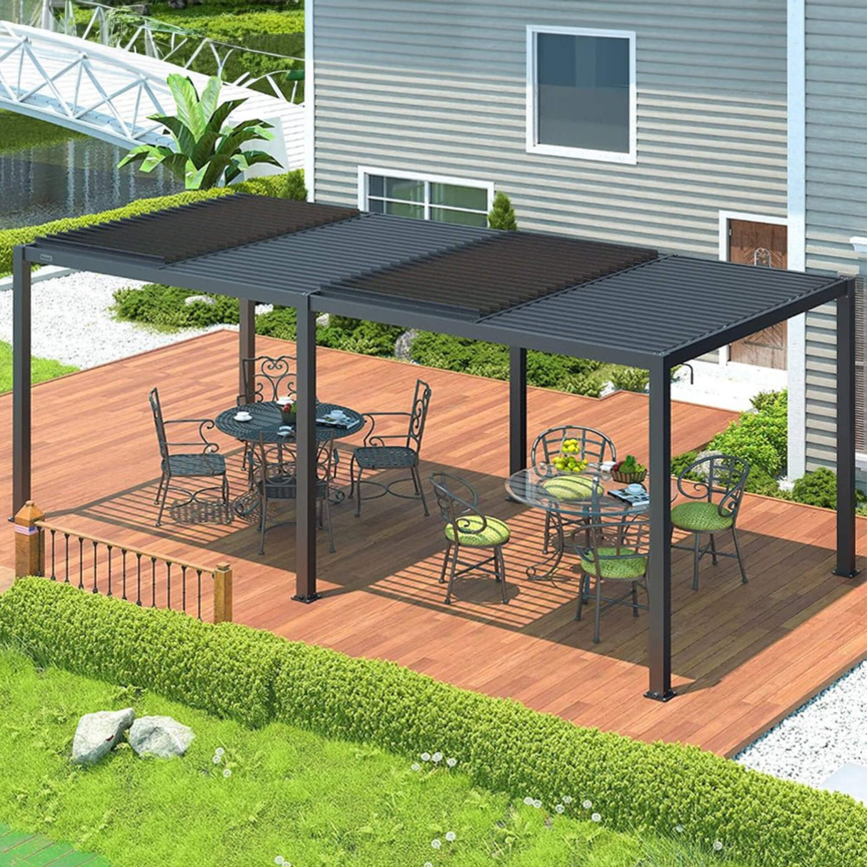 [10X19FT] Alora Premium Full Aluminum Patio Outdoor Louvered Pergola With Adjustable Hardtop Roof (SAK86352)