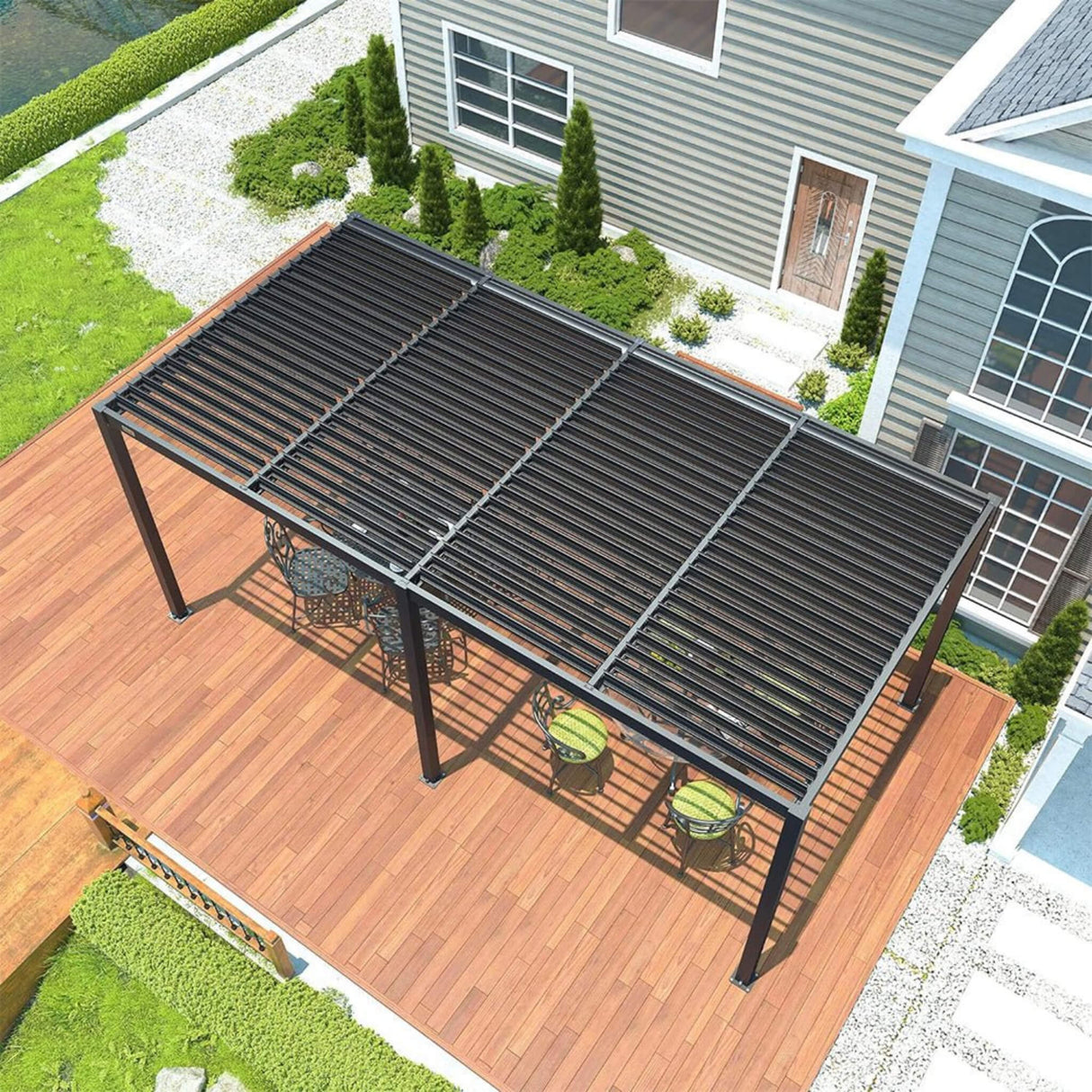 [10X19FT] Alora Premium Full Aluminum Patio Outdoor Louvered Pergola With Adjustable Hardtop Roof (SAK86352)