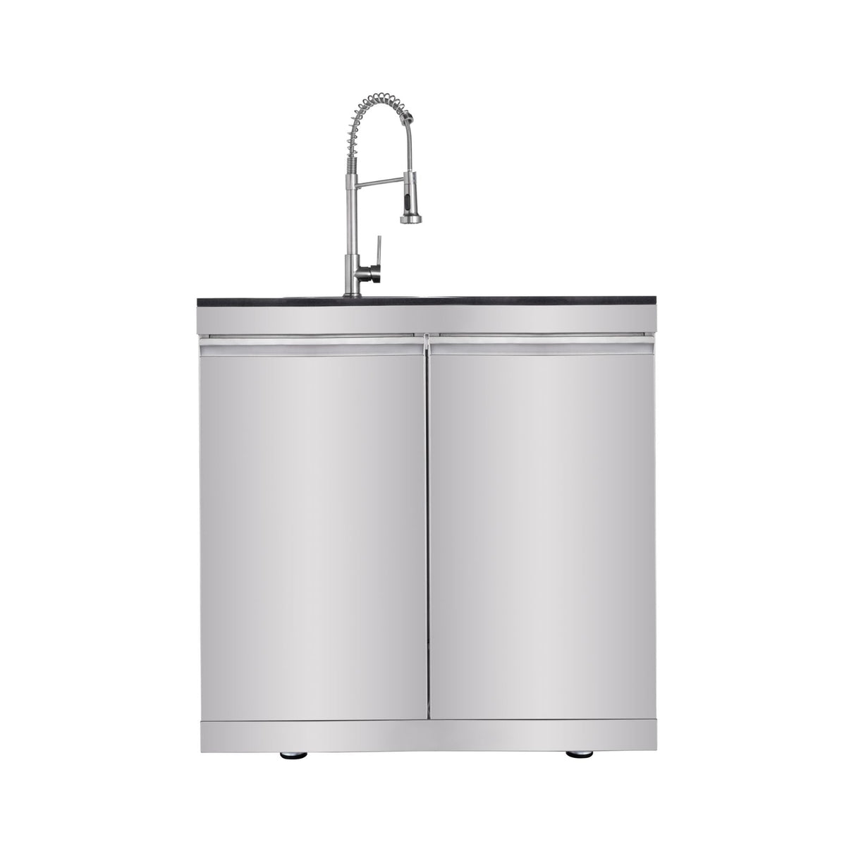 Castelle Flame Imperial 110-Inch 4-Burner 72K BTU Deluxe Stainless Steel Outdoor Kitchen Grill Island With Wine Cooler, Rotisserie, Cabinets, And Granite Countertops (SAK94721)