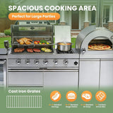 Blazon 112-Inch 4-Burner 108K BTU Outdoor Kitchen Island With Pizza Oven, Rotisserie & Refrigerator