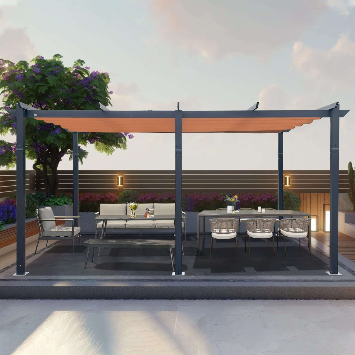 [11X16FT] Alora Heavy-Duty Outdoor Retractable Aluminum Pergola With Weather-Resistant Canopy (SAK91853)