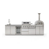 Blazon 125-Inch 4-Burner 108K BTU Outdoor Kitchen Island With Pizza Oven, Rotisserie & Refrigerator