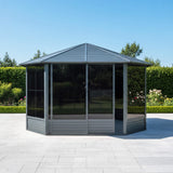 [12X12FT] Alora Prism Large Octagonal Sunroom Solarium With Lockable Sliding Doors And Galvanized Steel Sloping Roof (SAK47843)
