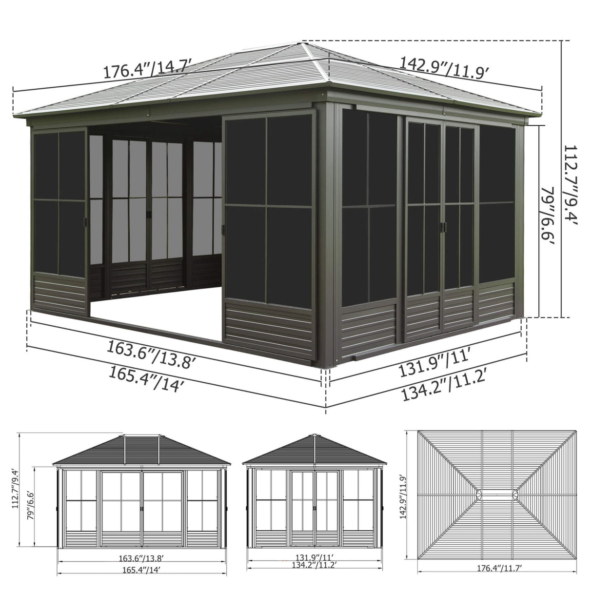 [12X14FT] Alora Serenity Premium All-Weather Outdoor Aluminum Sunroom With Galvanized Steel Hardtop Sloping Roof, Lockable Doors, And Moveable PC Screens (SAK76831)