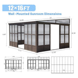 [12x16FT] Alora Pavilion Extra-Large All-Season Outdoor Wall-Mounted Sunroom Solarium With Detachable Polycarbonate Windows And Lockable Sliding Doors (SAK97835)