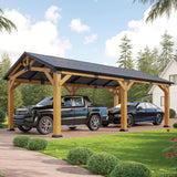 [12X24FT] Alora Large Heavy-Duty Outdoor Cedar Wood Hardtop Carport With Galvanized Steel Roof (SAK48392)