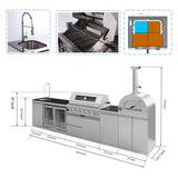 Blazon 147-Inch 6-Burner 120K BTU Outdoor Kitchen Island With Pizza Oven, Rotisserie & Refrigerator
