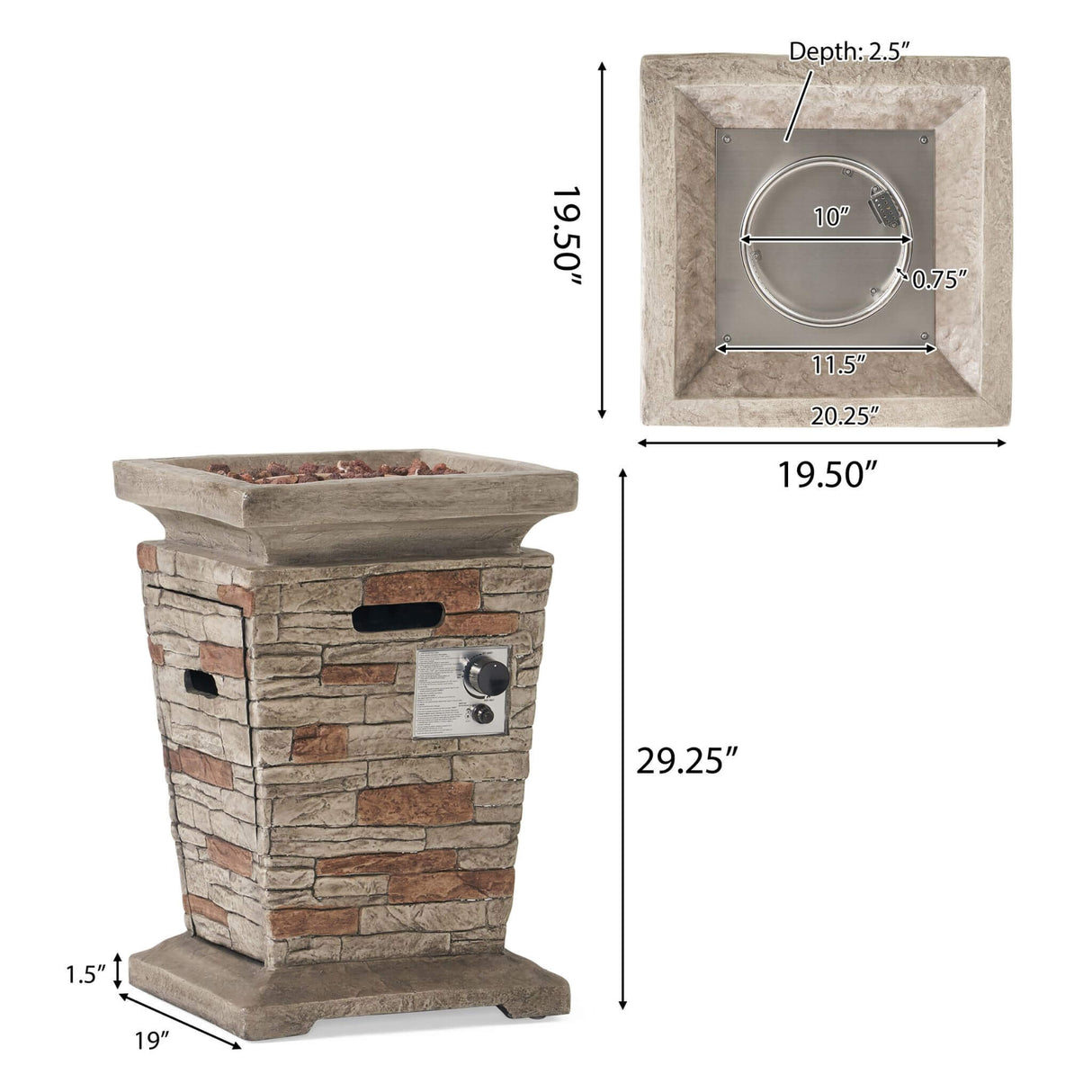 Alora 19-Inch Outdoor 40K BTU Natural Stone Fire Column (SAK36771)