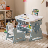 Height Adjustable Kids Table and Chair Set with Tiltable Whiteboard and Concave Shelf