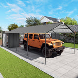 12x25 FT Galvanized Steel Carport with Car Shelter & Storage Shed