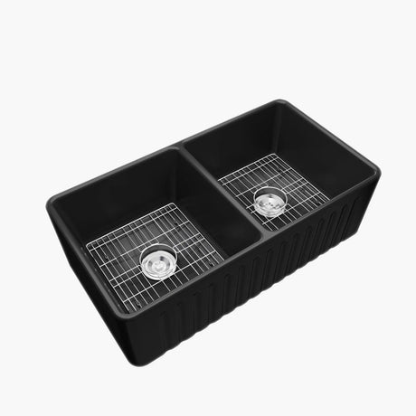 HOROW 33 Inch Farm Kitchen Sink Double Basin Fireclay Model HR-DS3318B
