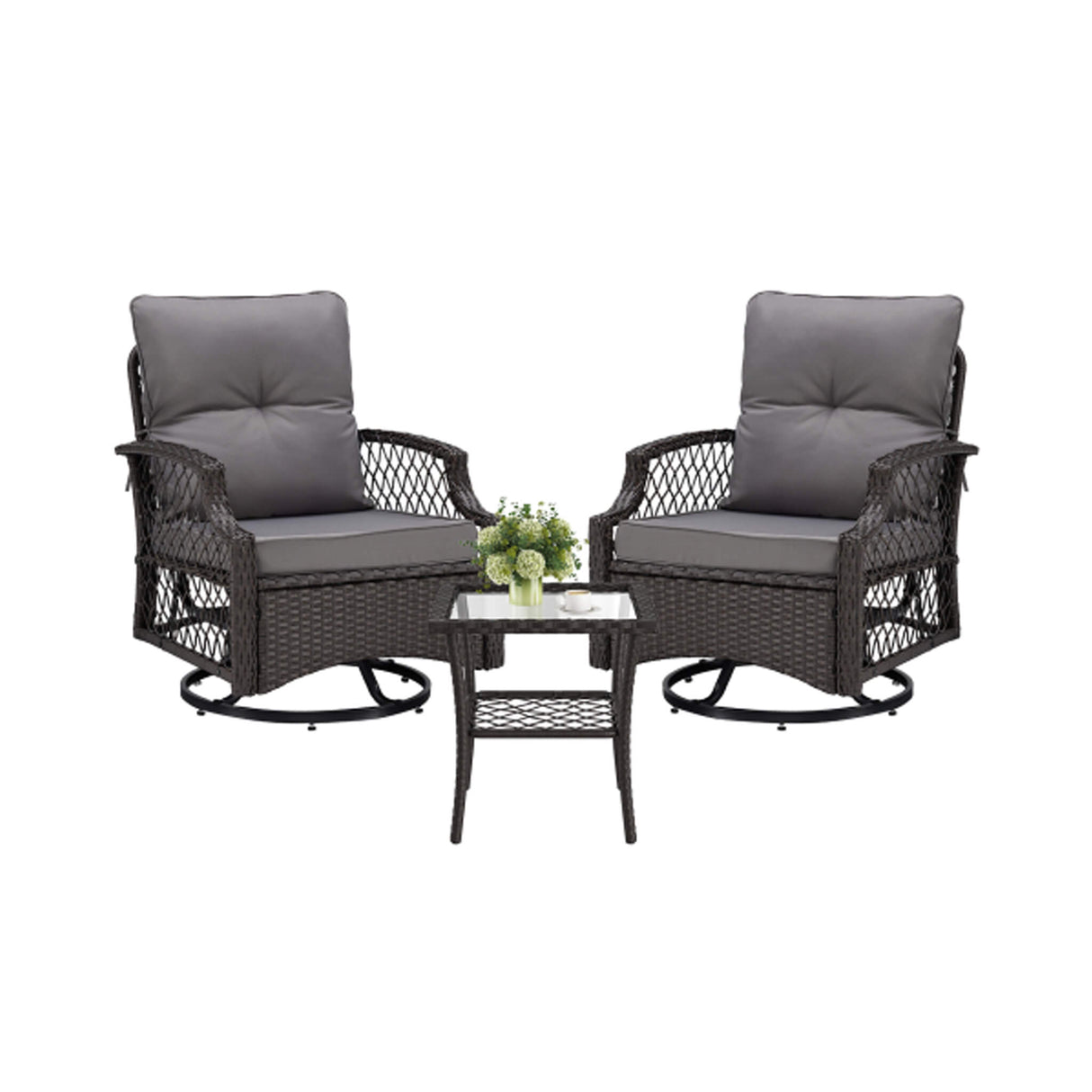 Alora 3-Piece Wicker Patio Bistro Set W/ Swivel Chairs And Table (SAK14789)