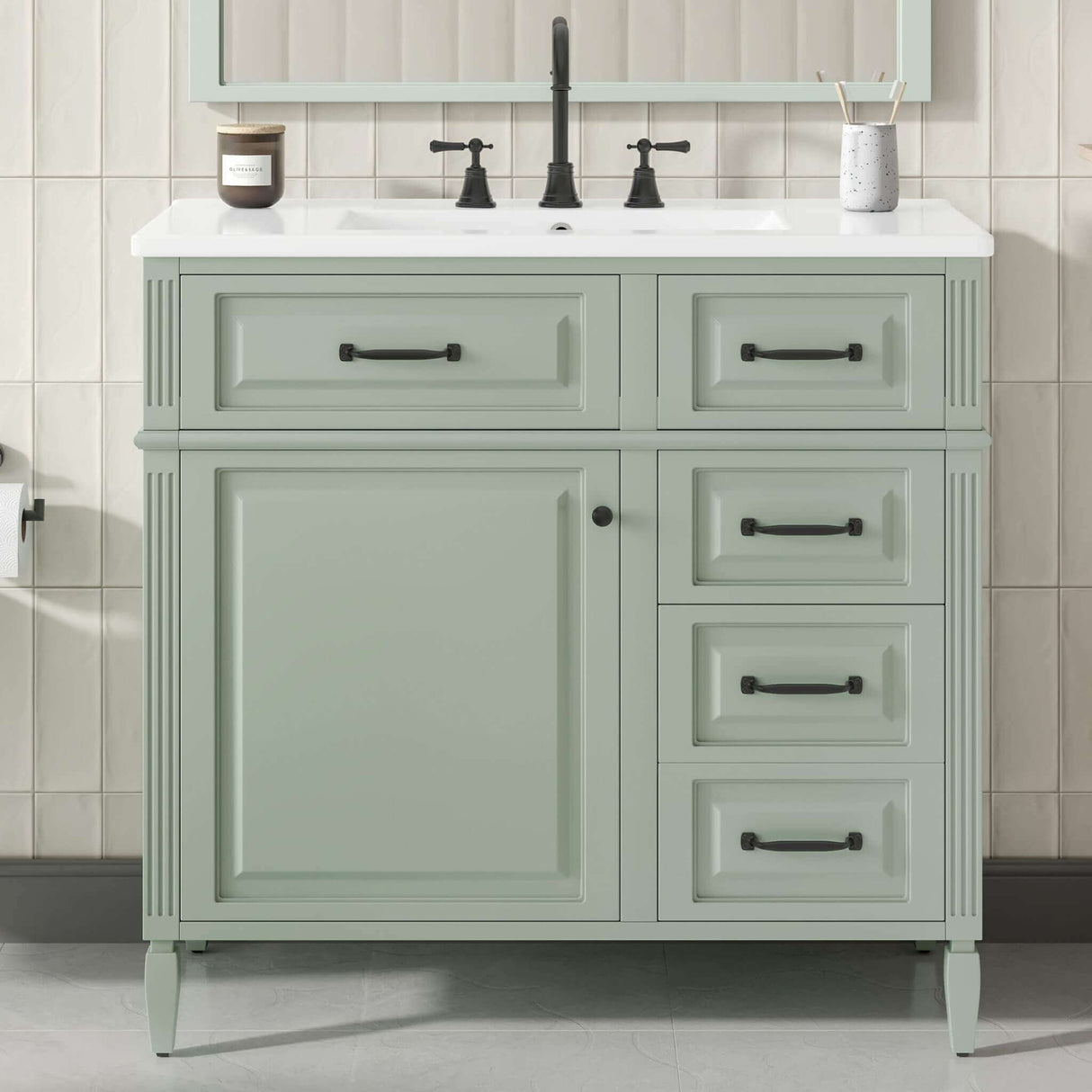 Nuvia 36-Inch Freestanding Bathroom Vanity With Ceramic Sink And Storage Cabinets [Faucet Not Included] (SAK41792)