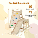 3-In 1 Jungle Gym Indoor Playground with Extended Slide for Toddlers-Natural