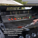 Castelle Flame Belmont 43-Inch 6-Burner 85K BTU Stainless Steel Outdoor BBQ Kitchen Grill Island With Wine Cooler, Rotisserie, And Sink (SAK19476)