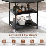 47 Inch Round Dining Table for 4-6 People Large Kitchen Table with 2-Tier Storage Shelves