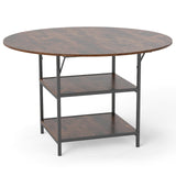 47 Inch Round Dining Table for 4-6 People Large Kitchen Table with 2-Tier Storage Shelves