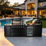Black 112-Inch Stainless Steel Gas Outdoor Kitchen Barbecue Grill