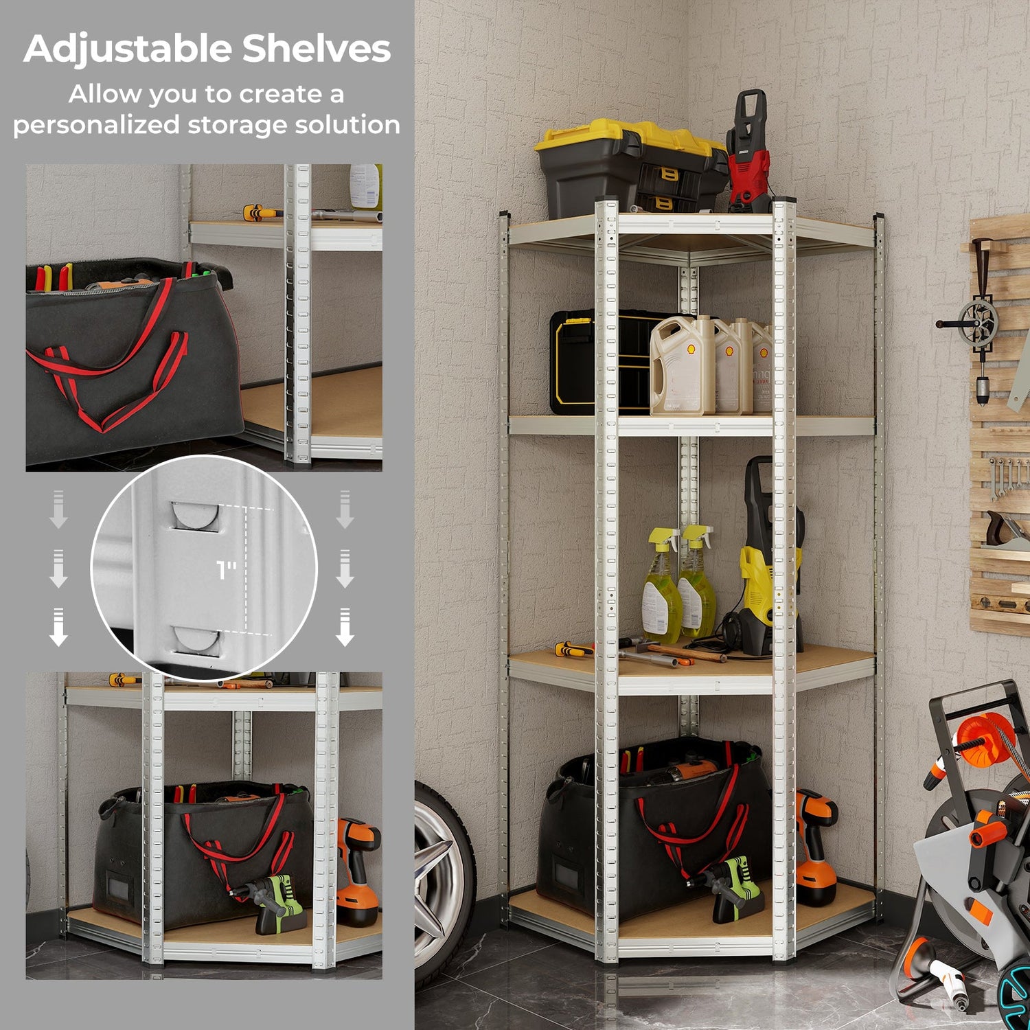 4-Tier Corner Shelving Unit Adjustable Garage Storage Utility Rack for Warehouse