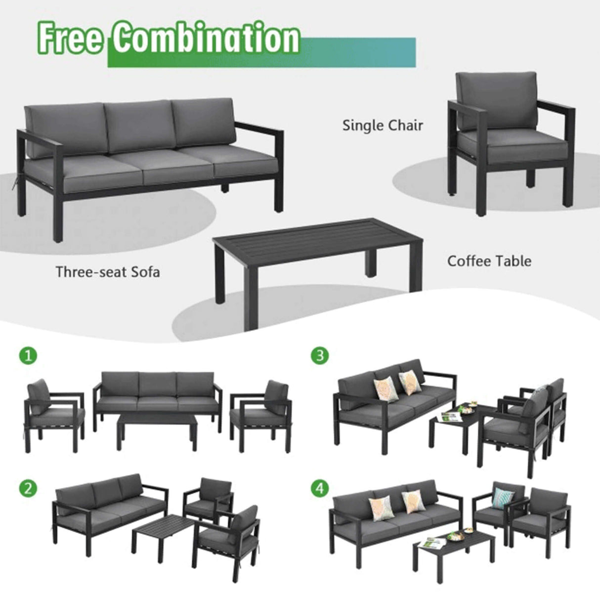 Alora 4-Piece Premium Outdoor Aluminum Furniture Set For Backyard & Poolside (SAK73532)