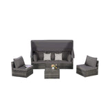 Alora 5-Piece Outdoor Patio Wicker Daybed Furniture Set With Retractable Canopy (SAK37816)