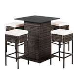 Alora 5-Piece Patio Rattan Bar Table Stool Set With Hidden Storage Shelf & Cushions (SAK14645)