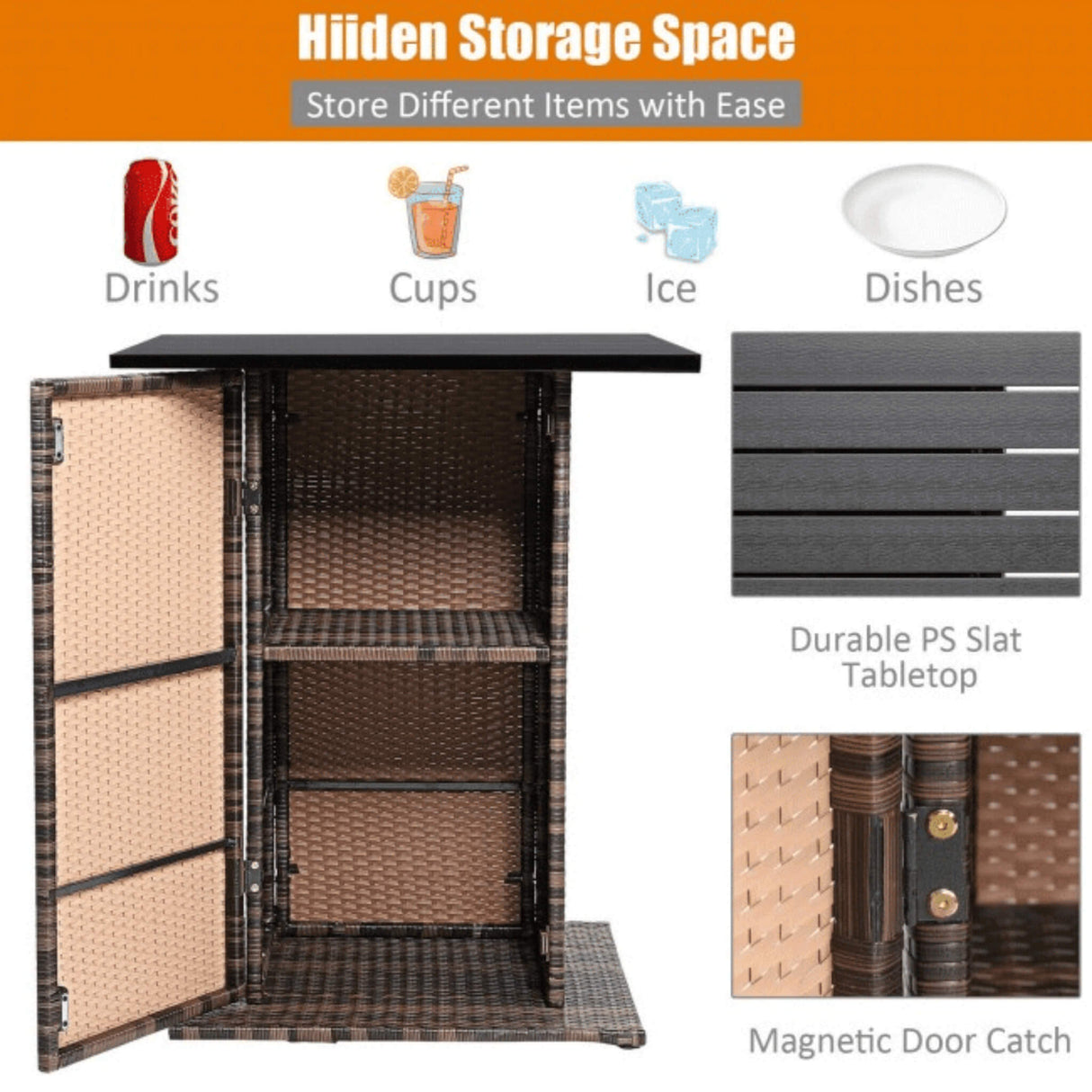 Alora 5-Piece Patio Rattan Bar Table Stool Set With Hidden Storage Shelf & Cushions (SAK14645)