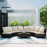 Alora Premium 5-Piece All-Weather Half-Moon Outdoor Rattan Wicker Patio Sectional Sofa Furniture Set With Tempered Glass Table (SAK32615)