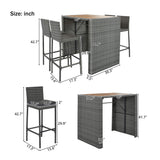 Alora 5-Piece Wicker Patio Bar Set With Cushions & Acacia Table (SAK26801)