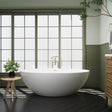 Cacciar 67" x 39" Solid Surface Soaking Bathtub in Matte White with Matte White Drain and Integrated Overflow