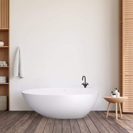 Giotto Solid Surface Soaking Bathtub in Matte White with Matte White Drain and Integrated Overflow