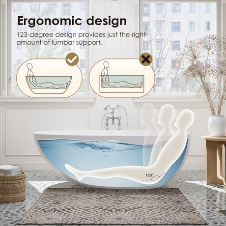 Giotto Solid Surface Soaking Bathtub in Matte White with Matte White Drain and Integrated Overflow